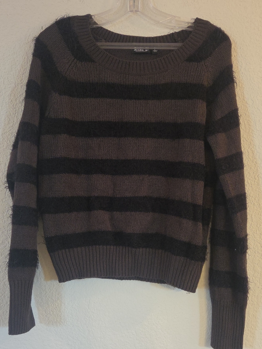 Allen B. By Allen Schwartz Gray and Black Striped Crewneck Sweater